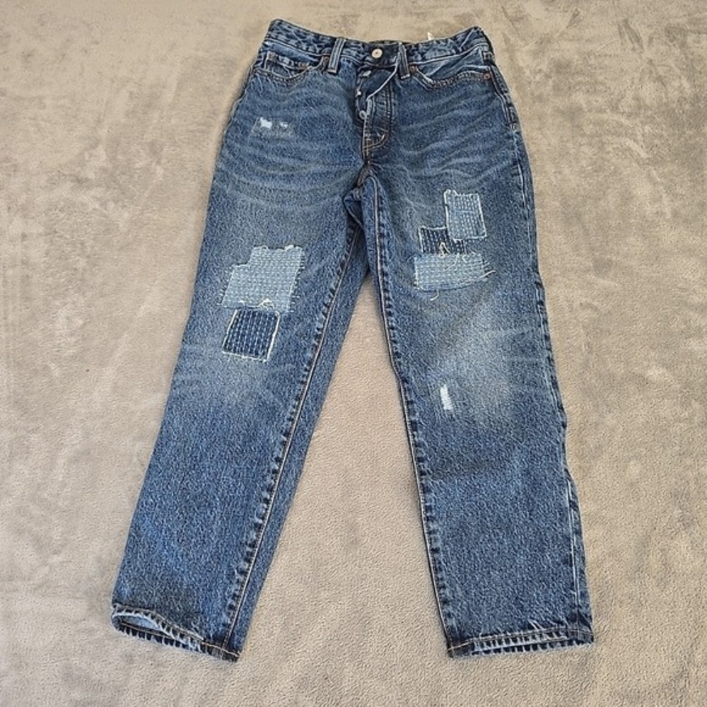 Old Navy Jeans Womens 8 Blue High Rise O.G.‎ Straight Distressed Extra Stretch